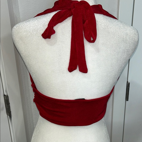 Women’s Elegant Red Halter Top. Summer vacation, tropical, cruise, stylish fun. - Picture 4 of 9